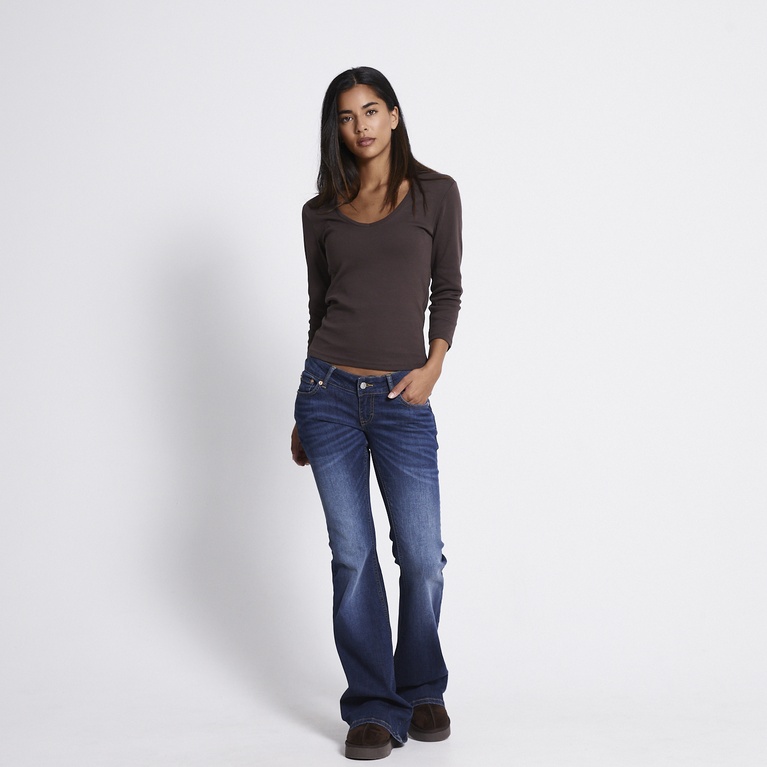 V-neck 3/4 sleeve top "Melinda" Brown
